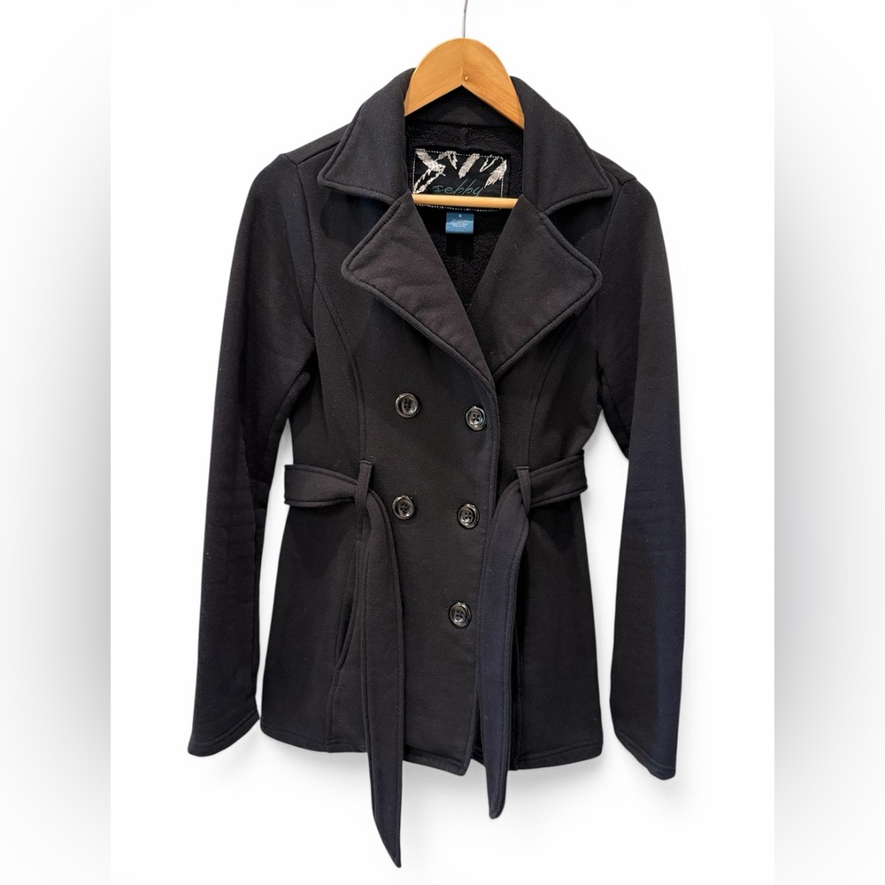 Sebby Black Peacoat Style Jacket – Belted – Size Small